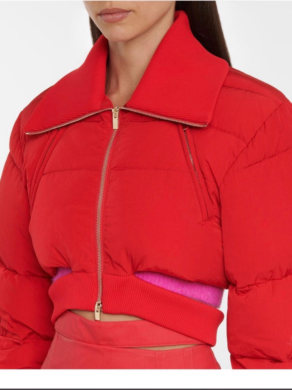 ACED IT Bright Red Cropped Puffer Jacket
